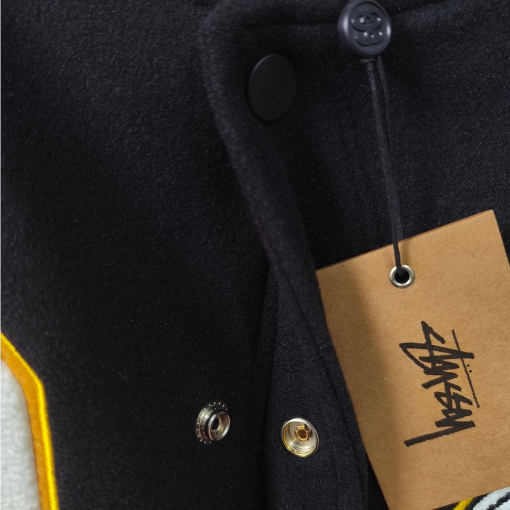 Stussy Black, White & Yellow Varsity Bomber Jacket - Picture 8 of 11